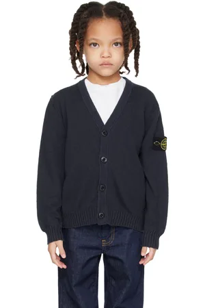 Stone Island Kids Navy Cotton-Nylon Cardigan