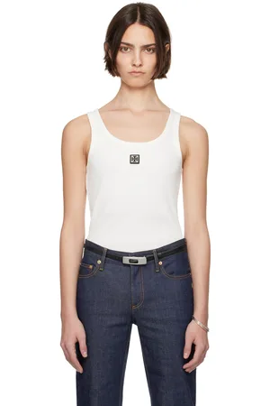 Tory Burch White Metal Logo Cotton Scoop Tank Top