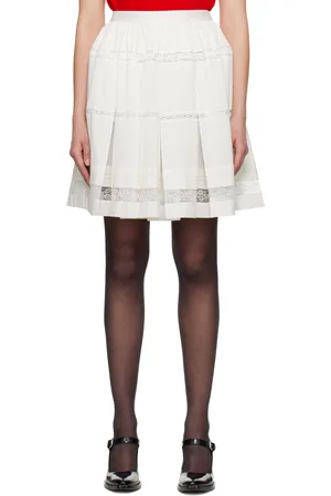 Shushu/Tong Off-White Lace Patchwork Pleated Miniskirt