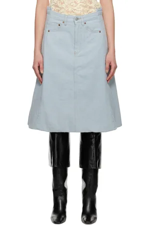 Victoria Beckham Blue Cocoon Detail Denim Midi Skirt