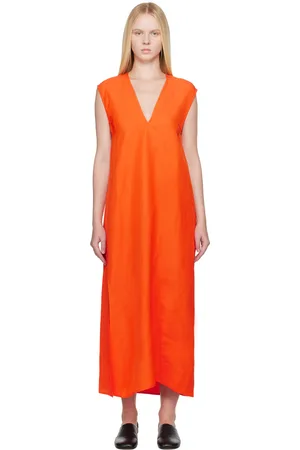 STUDIO NICHOLSON Orange Lise Linen Midi Dress
