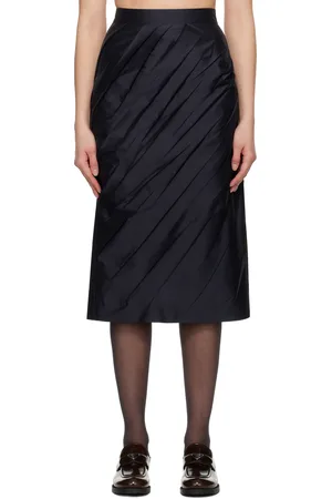 Shushu/Tong Navy Pleated Midi Skirt