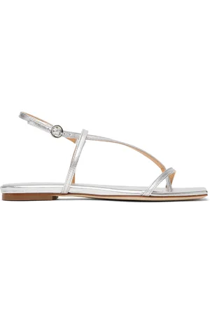 Aeyde Silver Ella Leather Toe-Post Sandals