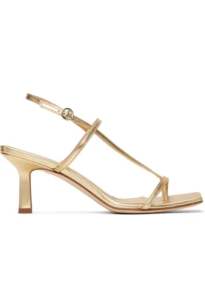 Aeyde Gold Elise Leather Toe-Post Heeled Sandals