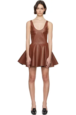 J.W.Anderson Brown Circle Skirt Leather Minidress