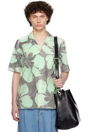 DRIES VAN NOTEN Green & White Hand-Dyed Floral Shirt