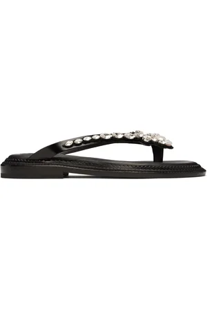 Simone Rocha Black Embellished Flower Flip-Flops