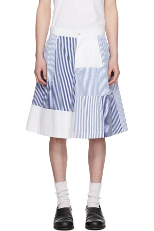 Comme des Garçons White & Navy Patchwork Striped Shorts