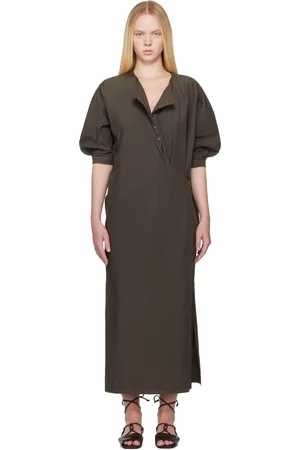 LEMAIRE Brown Short Sleeve Twisted Midi Dress