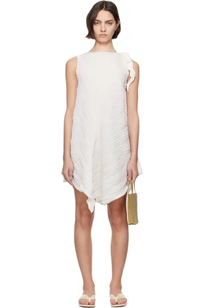 Issey Miyake White Wrinkled & Twisted Minidress