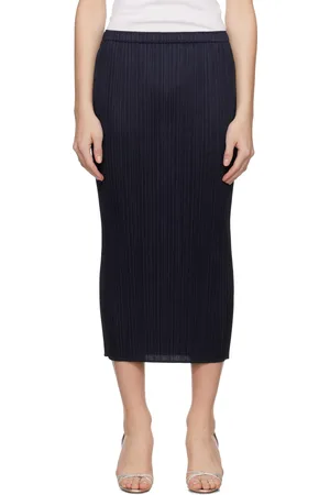 PLEATS PLEASE ISSEY MIYAKE Navy June New Colorful Basics 4 Midi Skirt