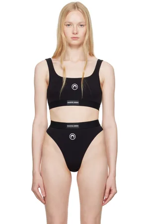 Marine Serre Black Moon Logo Stretched Jersey Sport Bra