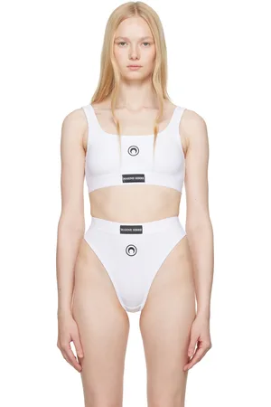 Marine Serre White Moon Logo Stretched Jersey Sport Bra