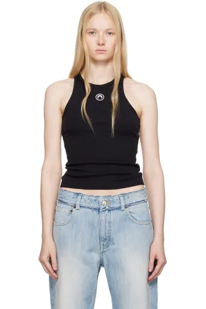 Marine Serre Black Moon Logo Ribbed Jersey Tank Top