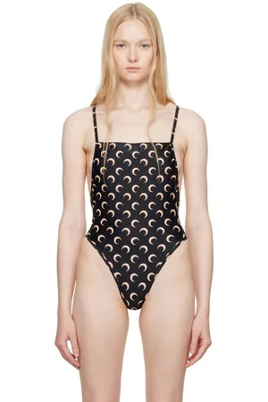Marine Serre Black & Tan Jersey One Piece Swimsuit