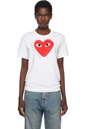 Comme des Garçons PLAY White Stud Print Red Heart T-shirt