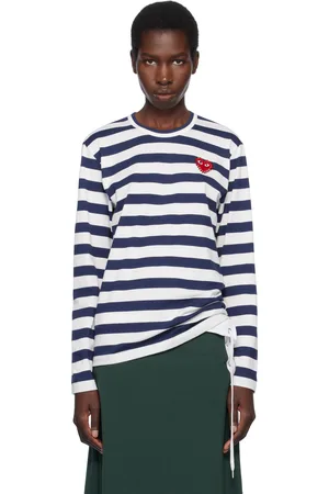 Comme des Garçons PLAY Navy & White L/S Stripe Rhinestone T-shirt