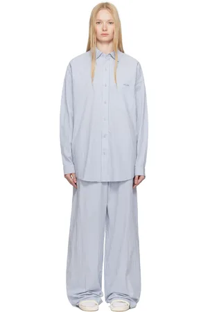 SKIMS Blue & White Cotton Poplin Oversized Sleep Pyjama Set