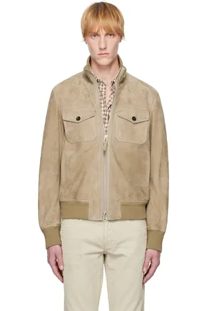 Tom Ford Khaki Chest Pocket Suede Bomber Jacket