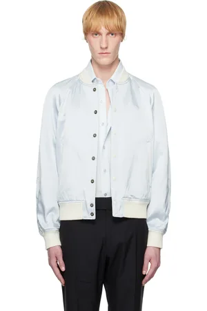 Tom Ford Blue Shiny Satin Bomber Jacket