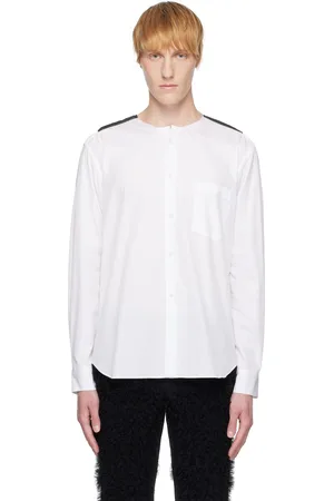 Comme des Garçons White & Black Broad & Tulle Cotton Cloth Collarless Shirt
