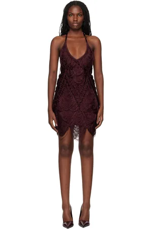 Salvatore Ferragamo Burgundy Silk Cord Jacquard Minidress