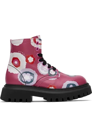 Marni Kids Pink Floral Lace-Up Boots