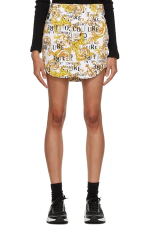 VERSACE White Printed Denim Miniskirt