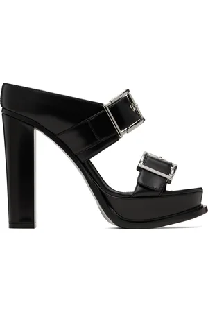 Alexander McQueen Black Platform Buckle Heeled Sandals