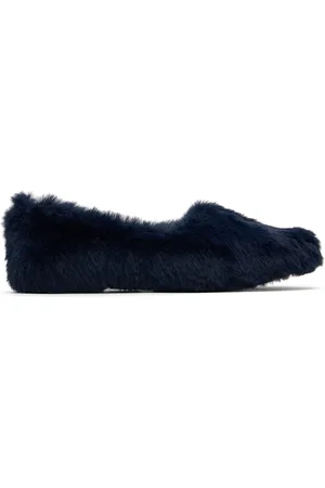 Marni Kids Navy Faux-Fur Flats