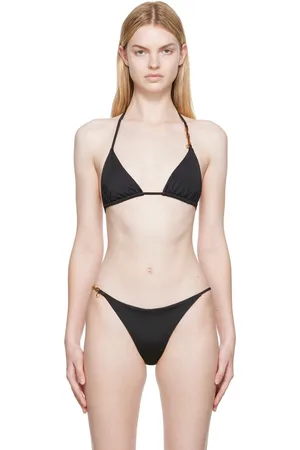 VERSACE Black Greca Chain Bikini Top