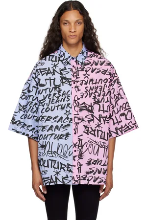 VERSACE Pink & Blue Stripes Graffiti Shirt