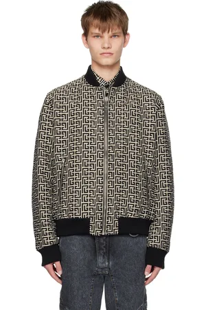 Balmain Black & Beige Monogram Reversible Bomber Jacket