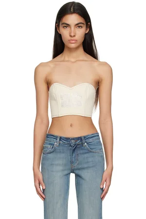 Ganni Off-White Sparkle Denim Tank Top