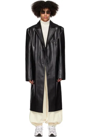 LU’U DAN Black Oversized Tailored Faux-Leather Coat