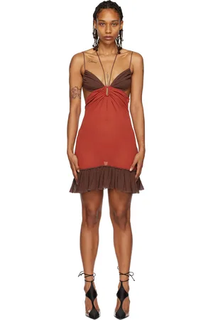 Nensi Dojaka Red & Brown Keyhole Minidress