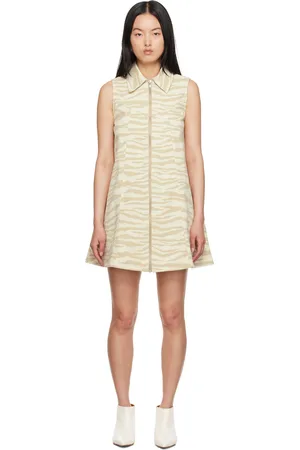Ganni Beige Printed Denim Minidress