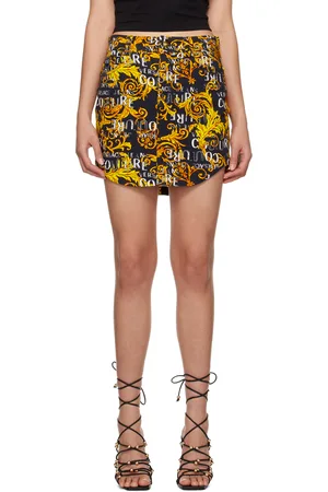 VERSACE Black Printed Denim Miniskirt