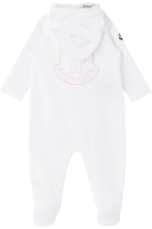 Moncler Baby White Printed Jumpsuit & Bib Set