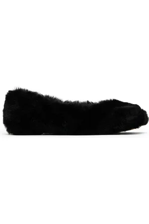 Maison Margiela Kids Black Faux-Fur Slippers
