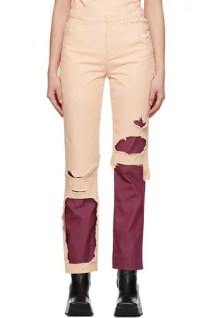 RAF SIMONS Pink & Burgundy Double Destroyed Jeans