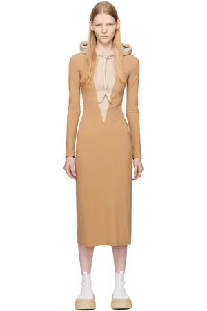 Maison Margiela Taupe & Beige Hooded Maxi Dress