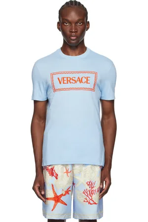 VERSACE Blue Embroidered Logo T-Shirt
