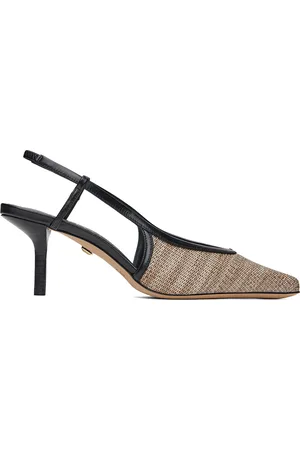 Max Mara Beige & Black Smooth Raffia-Effect Fabric Slingback Heels