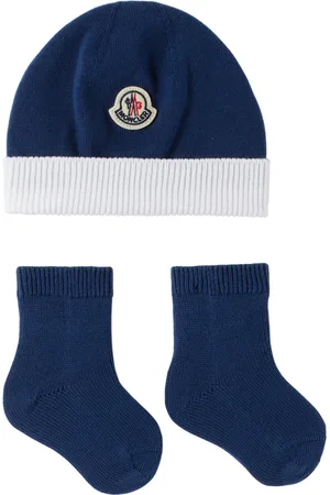 Moncler Baby Blue Patch Beanie & Socks Set