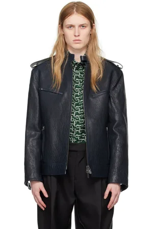 Burberry Navy Zip Leather Jacket
