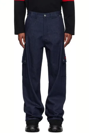 OFF-WHITE Blue Script Raw Denim Cargo Pants