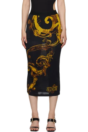 VERSACE Black Printed Midi Skirt
