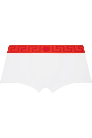 VERSACE White & Red Greca Border Boxers