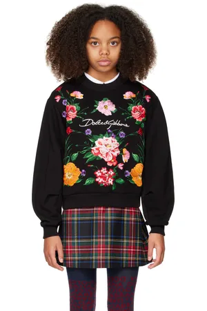 Dolce & Gabbana Kids Black Jersey Round-Neck Floral Sweatshirt